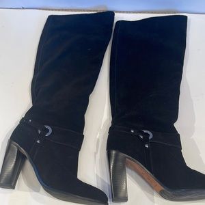 Donald Pliner black suede tall shaft boot s heel 3 inches long orb twice